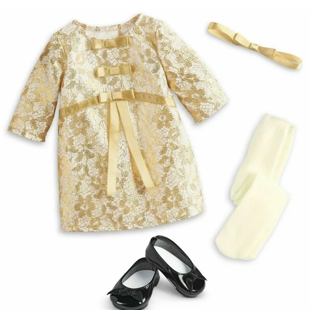 New American Girl Melody Christmas Outfit, Gold Satin Fancy Holiday Dress